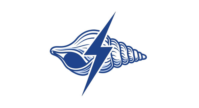 Blue conch shell with lightning bolt design on white background