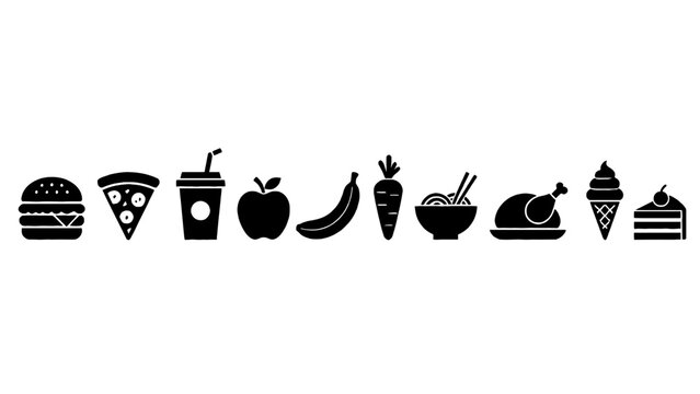 A collection of diverse food icons, blending healthy and indulgent choices.