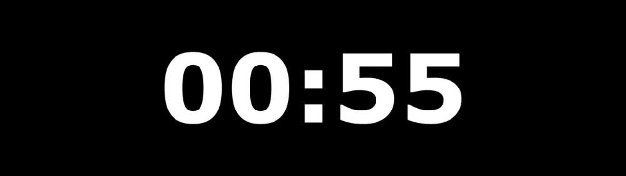 1 Minute countdown animation on black background.Digital Countdown timer one minute animation from 60to0 seconds on transparent background.1 minutes countdown timer animation.4k video black background