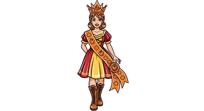 Autumn pageant queen in festive outfit with crown and sash