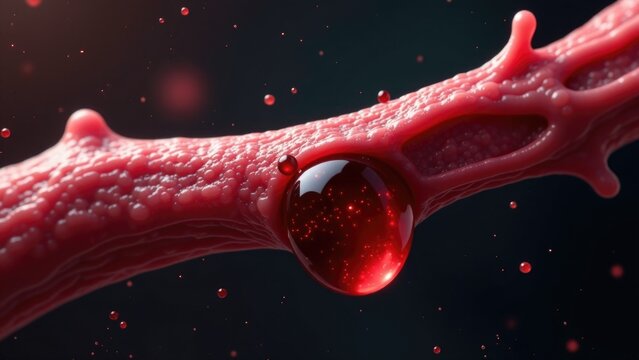 A microscopic view of a single blood cell with a small droplet of blood attached
