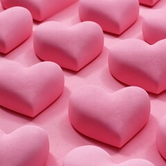 Obraz premium Heart Shapes Arranged in Rows on a Pink Background for Decoration or Design Purpose