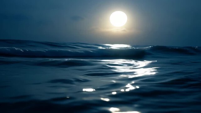 Ocean Moonlit Night: Serene Waters Under the Full Moon's Glow