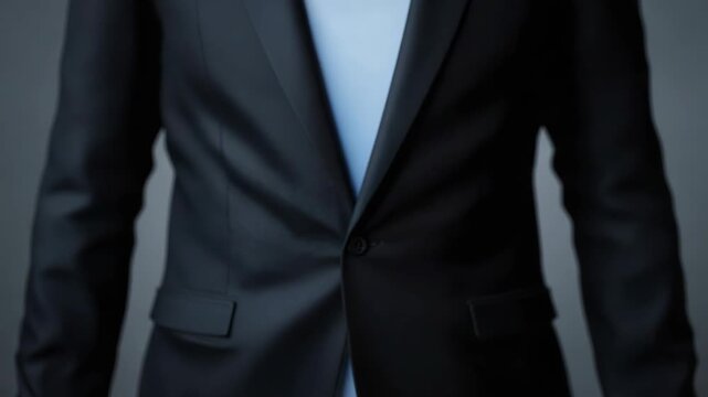 Confident businessman dark suit with clasped hands showing professionalism and calm posture