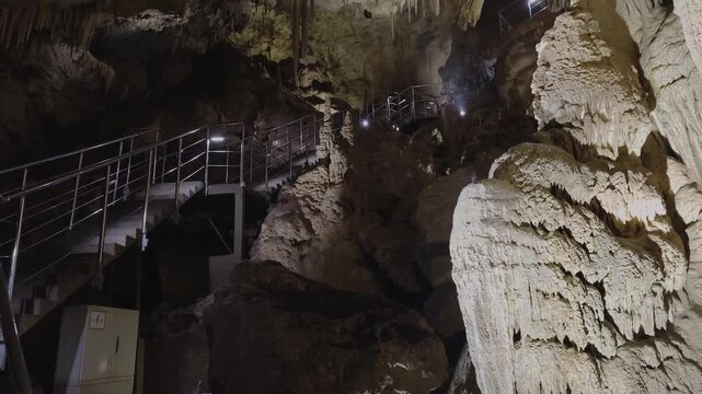 Famous prometheus cave near Kutaisi with many stalactites and stalagmites. Travel