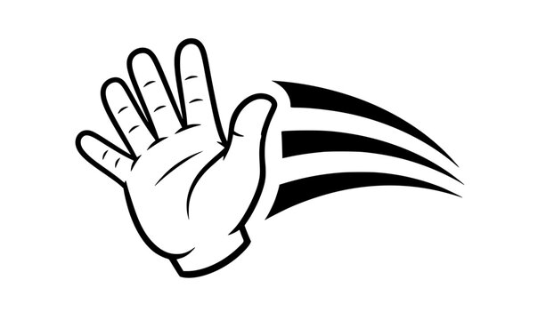 Cute Cartoon Hand Waving Hello with Motion Lines
