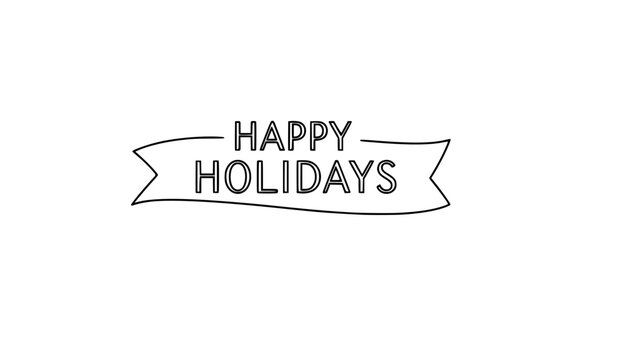 HAPPY HOLIDAYS black monoline calligraphy banner
