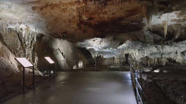 Famous prometheus cave near Kutaisi with many stalactites and stalagmites. Travel