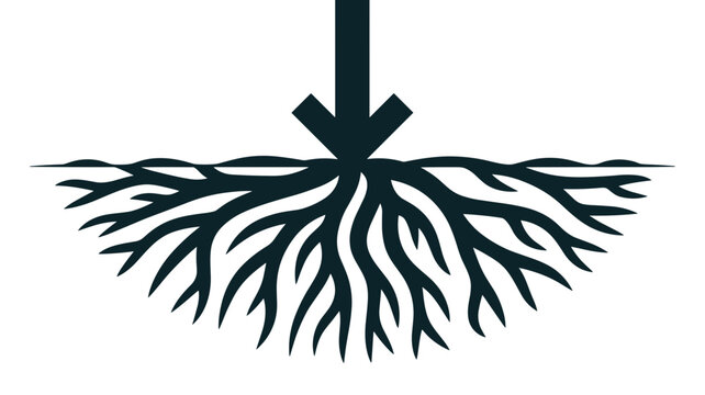 Arrow splitting into underground roots &ndash; Ideal for business foundations, startup growth, or sustainable development.