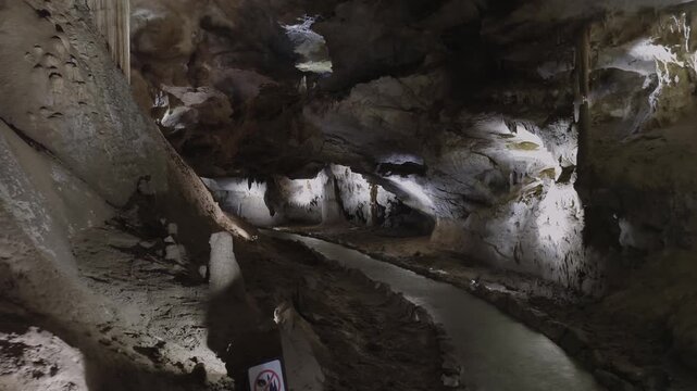 Famous prometheus cave near Kutaisi with many stalactites and stalagmites. Travel