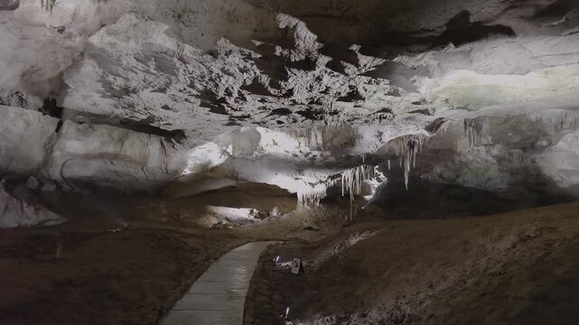 Famous prometheus cave near Kutaisi with many stalactites and stalagmites. Travel