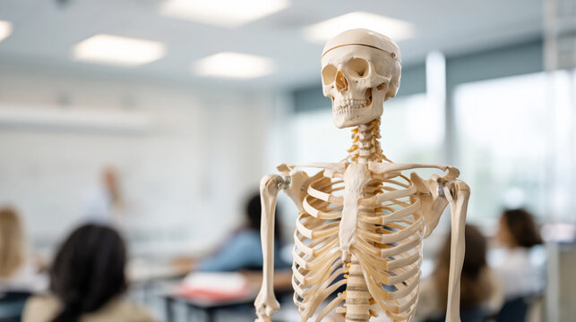 Anatomical skeleton model in classroom setting for educational purposes