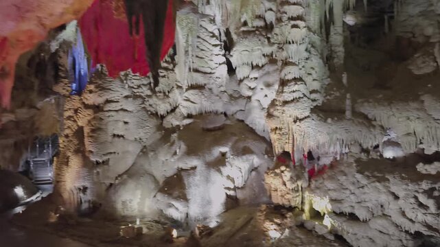 Famous prometheus cave near Kutaisi with many stalactites and stalagmites. Travel