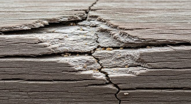 Extreme macro view of weathered wood showing deep cracks and splintered texture