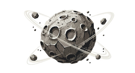 Detailed cartoon style asteroid with rings and craters © Mark