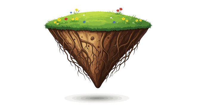 Floating island with lush grass and flowers in gradient style