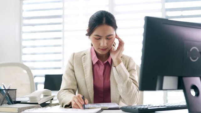 Frustrated young woman small business owner entrepreneur freelancer grab head in despair checking finance documents overwhelmed by bankruptcy Debt trap. accounting error failed budget overdue bills