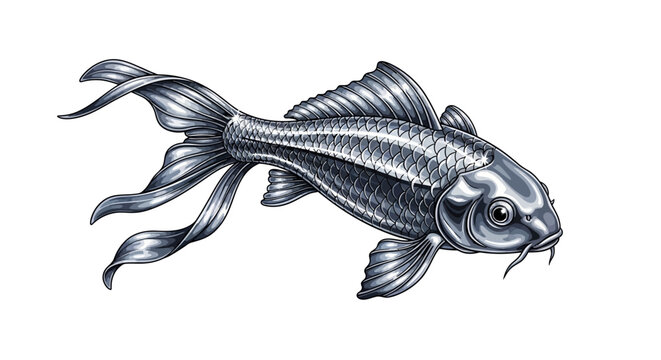 Elegant silver koi fish with detailed scales and flowing fins