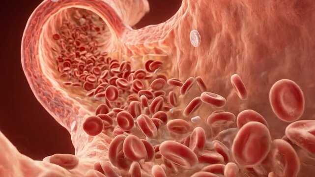 Red blood cells flowing through a blood vessel, circulation concept