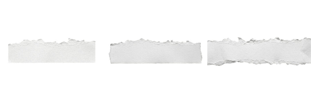 Set and collection of white torn paper edge isolated on white background