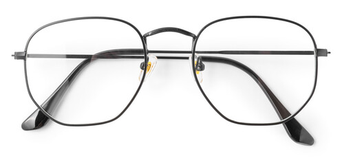 Naklejka premium Pair of eyeglasses with metal frame isolated on white