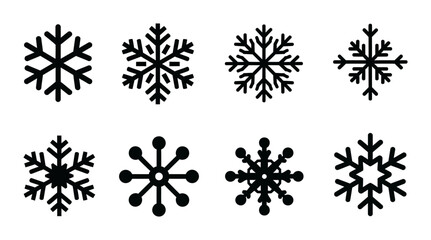 8 Snowflake silhouette icons winter ice crystals, solid black style, christmas holiday season set © pixostudio