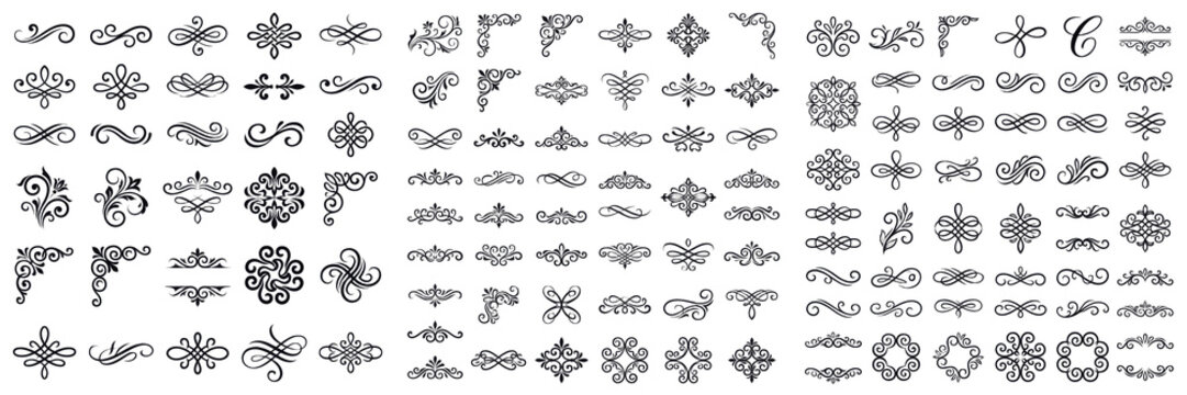 Set and collection of vintage border corner set isolated on white background