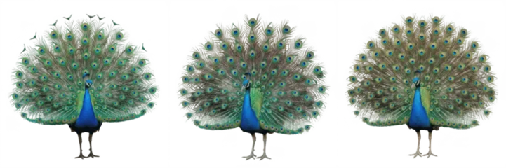 Fotobehang Pauw Set and collection of peacock with open feathers isolated on white background  © masterpeace