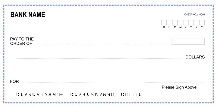 Bank Check Template Financial Payment and Transaction Document.