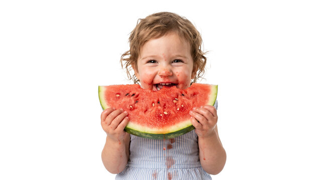 Authentic kid enjoying fruit half-body shot for healthy eating