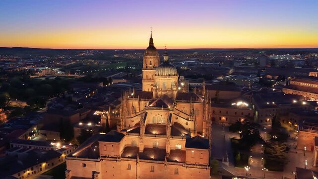 Aerial view of Famous Church In Center Of Old Beautiful Town Of Salamanca, Spain