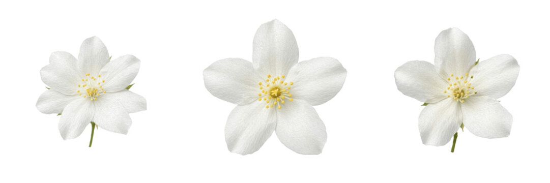 Set and collection of white jasmine flower isolated on white background