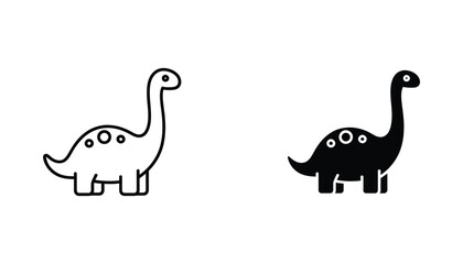 Cute cartoon dinosaur icon set in outline and solid black styles for children's educational and toy branding © Color