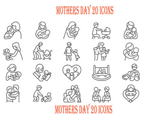 Obraz premium set of Mothers day icons vector illustration 20 icons 