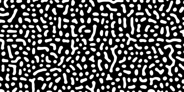 Trendy Black and white Turing pattern. vector image. Turing reaction diffusion monochrome seamless pattern with chaotic motion. Turing reaction colorful background. Linear design with biological shape