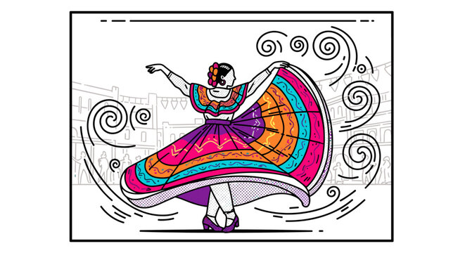 Vibrant mexican dancer in traditional dress celebrating cultural festivity with energy