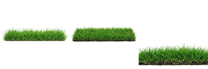 Fototapeta premium Set and collection of green grass patch isolated on white background