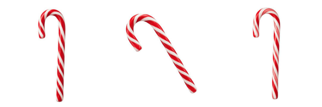 Set and collection of red and white candy cane isolated on white background