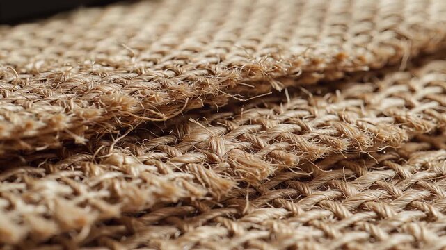 Closeup macro shot of woven jute fabric texture background.