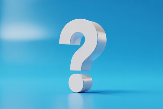 3D question mark symbol on blue background for faq and information concept