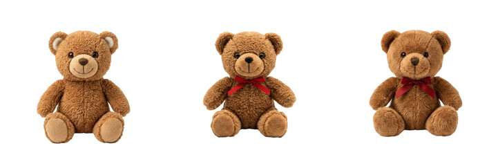 Obraz premium Set and collection of brown teddy bear toy isolated on white background