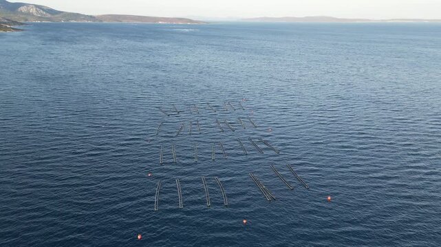 Aerial View of Fish Farm in Cesme Izmir Turkiye Aquaculture Facility