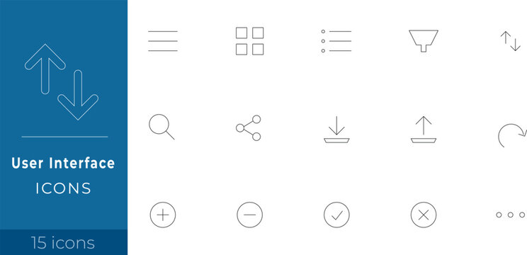15 Thin Line User Interface (UI) Essential Icon Set