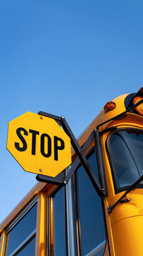 Morning commute on a professional school bus with stop sign