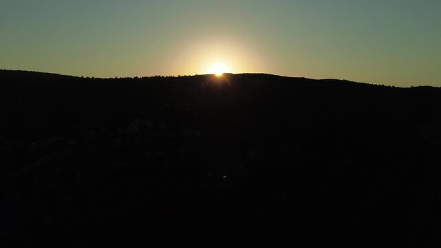 Sunrise or Sunset Over Hill Landscape in Izmir Turkiye Aerial View