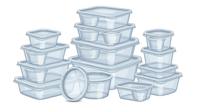 Assorted transparent plastic containers for food storage