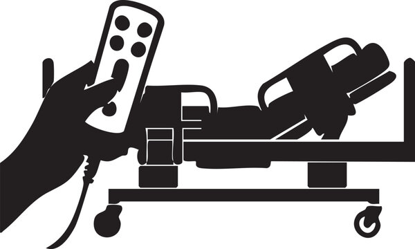 Hand using hospital bed adjustable remote control unit silhouette