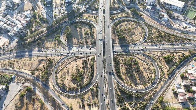 Aerial View of City Ring Road and Urban Traffic Flow