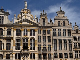Obraz premium Prächtige Fassaden der Gildenhäuser am Grand Place in der Altstadt von Brüssel, Belgien