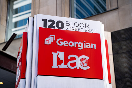 Sign of Georgian College ILAC at 120 Bloor Street East. Toronto, Canada - May 1, 2026.